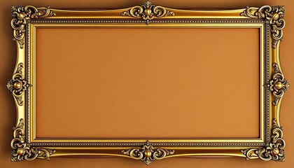Ornate gold frame encircles a textured brown canvas Empty space for design,  illustration,  gallery