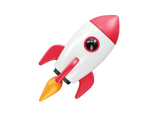 Rocket with fire icon 3d rendering illustration