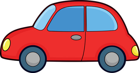 Red Cartoon Car Illustration - Cute and Simple Vehicle Drawing for Kids, Clipart, Digital Art, and Fun Graphics