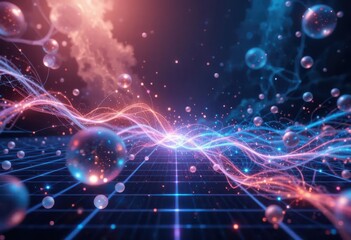 Fototapeta premium Vibrant Abstract Digital Flow with Bubbles and Light