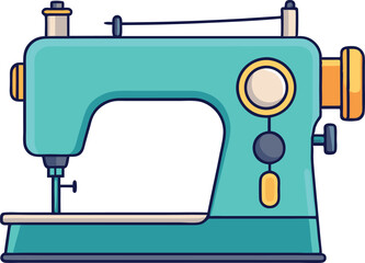 Vintage Teal Sewing Machine Illustration - Retro Sewing Equipment, Tailoring Tool, Sewing Machine Clipart, Crafting Device, Needlework Machine, Sewing Machine Art, Home Sewing Appliance, Graphic