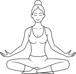 Line art of woman meditating in lotus pose yoga vector illustration