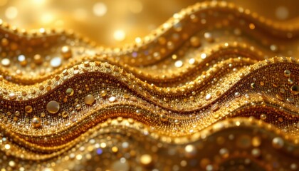 Obraz premium golden patterns flow and shimmer in a wave like formation, creating a captivating and luminous effect, subject positioned at the top with clear copy space at the bottom.