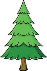 Cartoon Illustration of a Green Pine Tree with Brown Trunk - Evergreen Coniferous Fir Spruce Drawing for Nature, Forest, Christmas, Holiday, and Seasonal Decorations