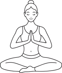 Woman in yoga pose with calm expression line art vector illustration