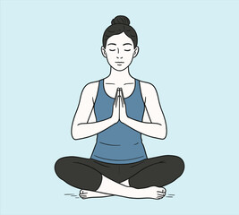 Woman in Yoga Pose Practicing Meditation and Mindfulness, Healthy Lifestyle, Illustration flat vector illustration