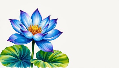 a lotus flower beautifully painted in delfts blauw style, placed on the left side of the image with plenty of clear copy space on the right for photos.