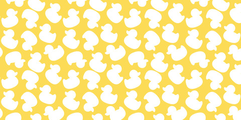 Cute rubber duck seamless vector pattern. White rubber duck silhouettes on a white background. Playful vector design for kids’ decor and party themes.