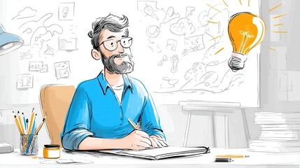 Creative Man with Light Bulb