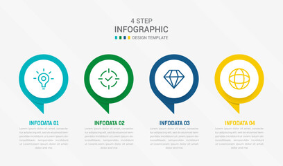 Fototapeta premium Four Step Infographic element design Vector template for presentation. process diagram and presentations step, workflow layout, banner, flow chart, info graphic vector illustration.