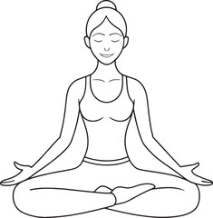 Woman practicing yoga anjaneyasana pose line art vector illustration