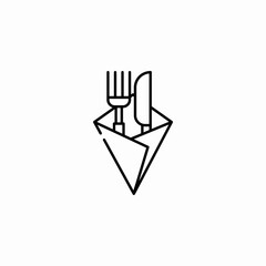 cutlery fork and knife wrapped in a napkin icon sign vector
