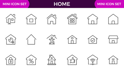 Home and house line icon collection. Real estate, building, key, smart home, family, home loan, rent house and management icon set.