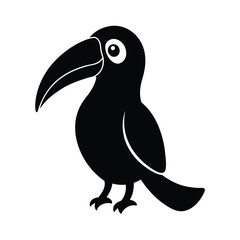 Simple cartoon illustration of a black toucan bird silhouette isolated on white background