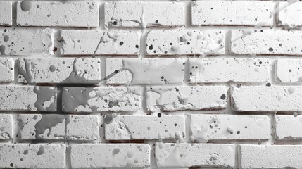 Fototapeta premium Close-up of white brick wall with grey paint splatter