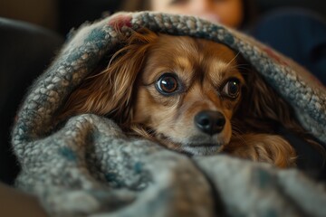 Cute Cozy Chihuahua Dog Snuggled in Blanket