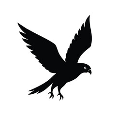 Obraz premium Silhouette of a majestic hawk soaring with outstretched wings against a clean white background