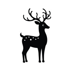 Obraz premium Elegant black silhouette christmas reindeer with decorative ornaments on antlers in festive design