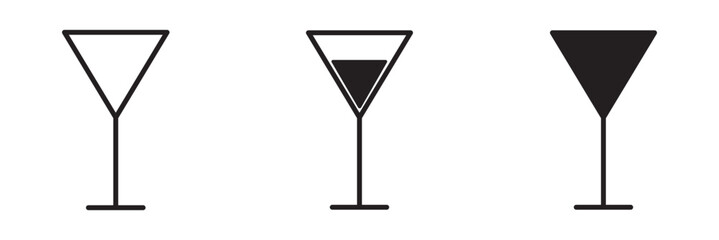 Champagne glass toast icon. wine glass icon Flat symbol set outline and black silhouettes on white background.