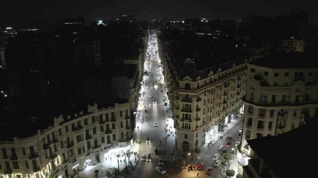 aerial view for Cairo downtown at night in Egypt