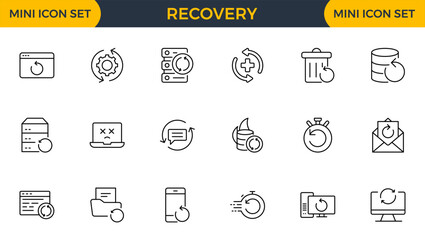 Set of outline icons related to recovery. Linear icon collection. Editable stroke. Vector illustration