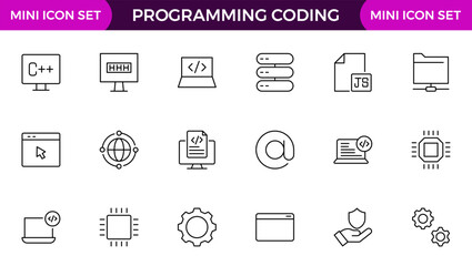 set of Programming coding web icons in line style. Software development icons for web and mobile app. Code, api, programmer, developer, information technology, coder and more.