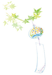 水彩手描きの風鈴No.2(日本の夏の風景) 