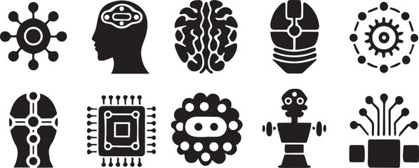 Naklejka premium Artificial Intelligence Technology Line Icons Set