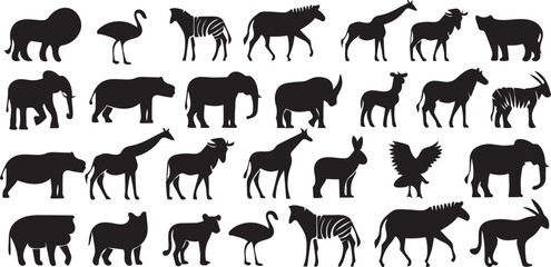 African Savanna Animal Icons in Minimal Line Style