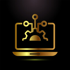 Information technology icon design illustration. Digital tech sign symbol in gold color style