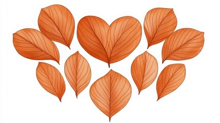 Fototapeta premium Orange and Brown Leaves Arranged in a Heart Shape