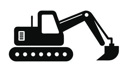 Black excavator icon silhouette on light background vector 