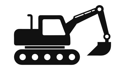 Black excavator icon silhouette on light background  vector 