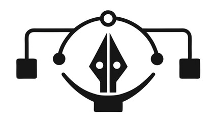 Vector illustration of pen tool icons with anchor points and bezier curves  black and outline versions on white background.