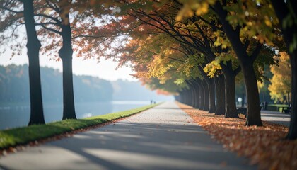 Autumn landscape, fall nature scene, beautiful autumnal park in golden sunset light