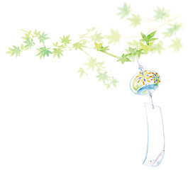 水彩手描きの風鈴No.4(日本の夏の風景) 