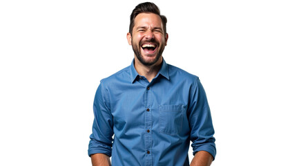 Fototapeta premium Happy Man in Blue Shirt Laughing