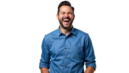 Happy Man in Blue Shirt Laughing