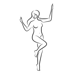 Silhouette of a nice lady, she is standing. The girl has a beautiful naked figure. The woman is a young sexy and slender model. Vector illustration