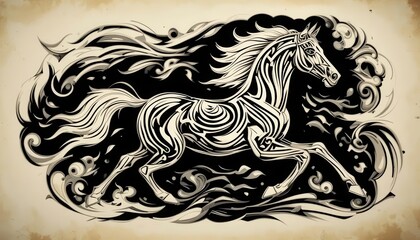 Obraz premium Elegant Black and White Horse Artwork in Motion