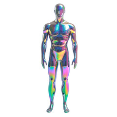 Iridescent metallic mannequin full body render futuristic chrome figure on black background digital art