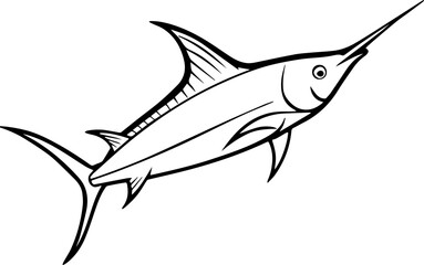 blue marlin fish outline coloring book page line art vector illustration