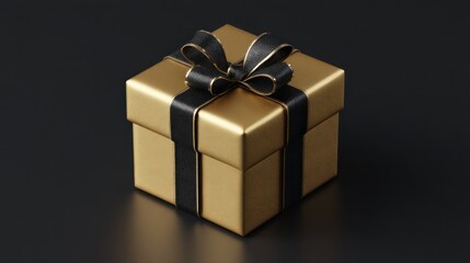 Obraz premium Elegant gold gift box with black ribbon