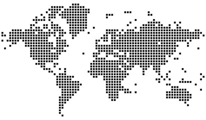 Dotted world map in squire shape. Geography made stylish with this dotted world map. It combines an abstract outlook with practical use for digital, educational, and visual design work.