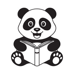 Cute Panda Reading Book – Vector Illustration