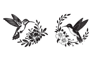 Hummingbirds with Floral Decor – Vector Illustration