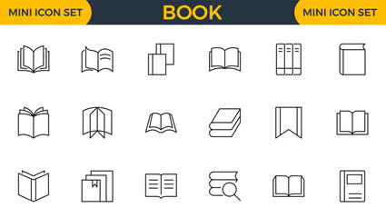 Book line icon collection. School, education, various books, literature, dictionary, audiobook, learning, library and e book icons set.