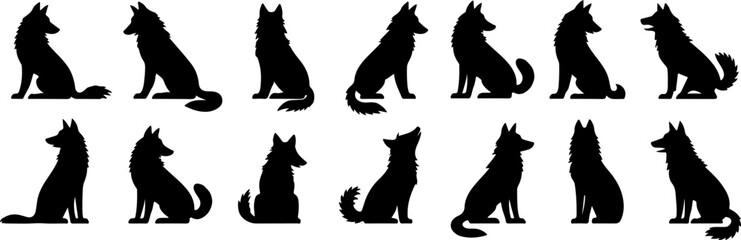 Fox silhouette. Set vector illustration art.