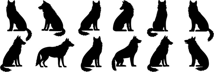 Fox silhouette. Set vector illustration art.
