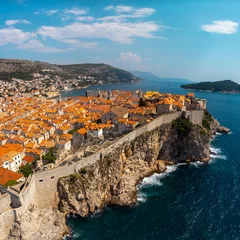 Fototapete Rund Mediterranes Europa Aerial view of the coastal city of Dubrovnik. Tourist attraction of the historic city along the coast of Croatia in the Adriatic Sea  © Ponta shots